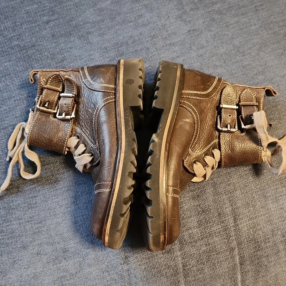 Montelpare Kids Brown Leather Double Bukled Zip-up & Lace-up Ankle Boots sz 27